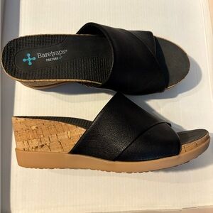 BareTraps Dawny Black & Tan leather & Cork Sandals Women’s Size 6 M Posture+